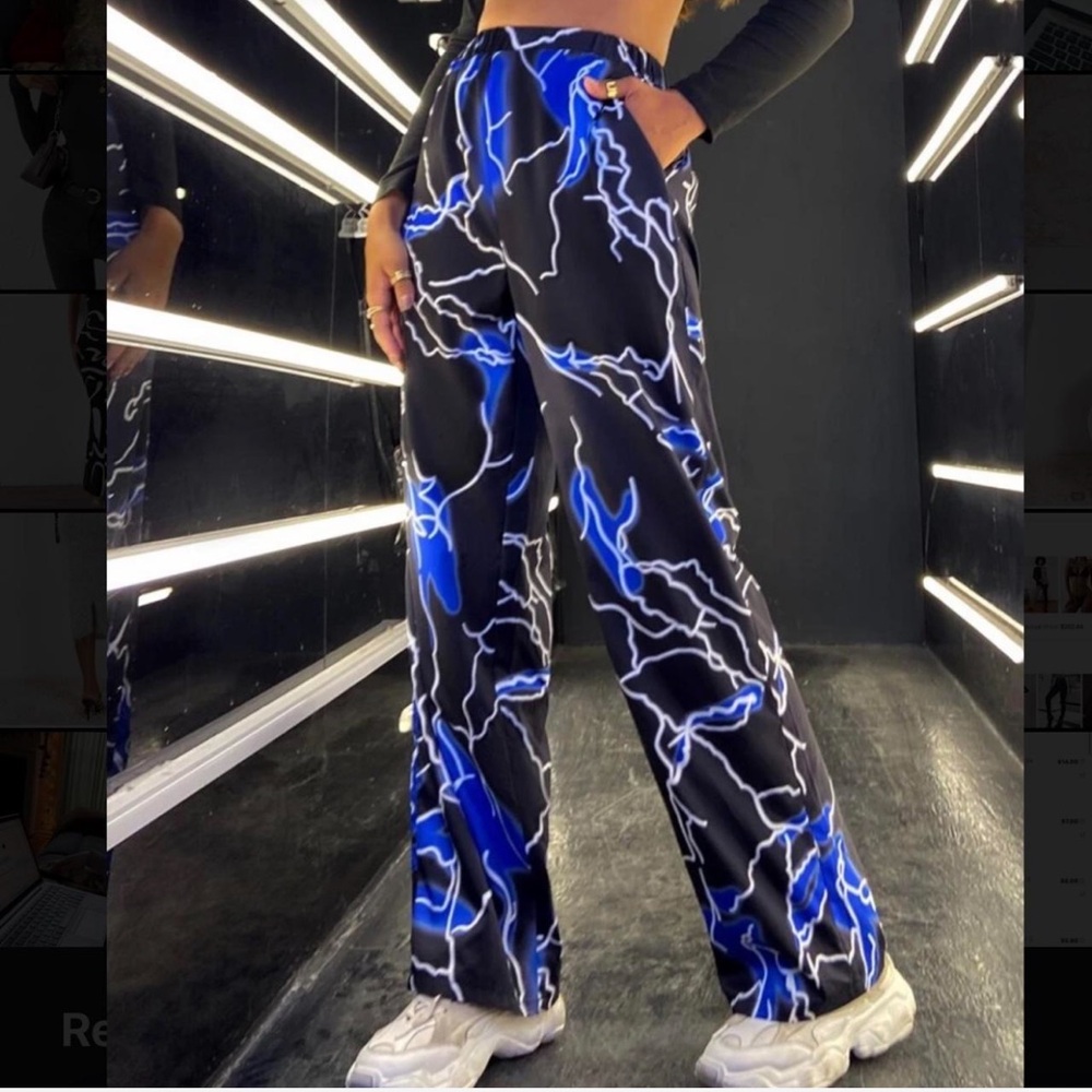 Women's Black and Blue Lightning Print Pants
